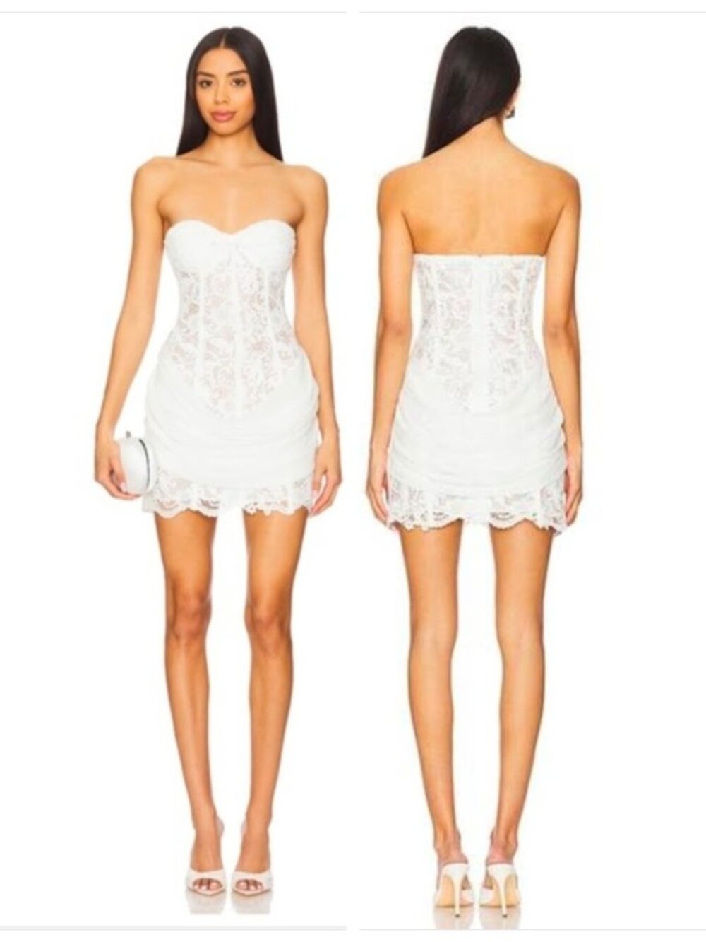 MAJORELLE White Strapless Lace Mini Dress